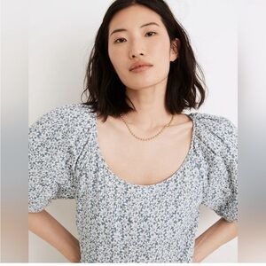 ❗️Moving❗️Madewell puff-sleeved quilted mini dress in sunflower field